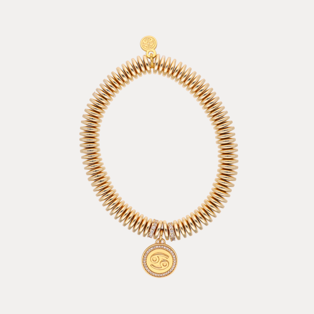 a gold bracelet with a pendant