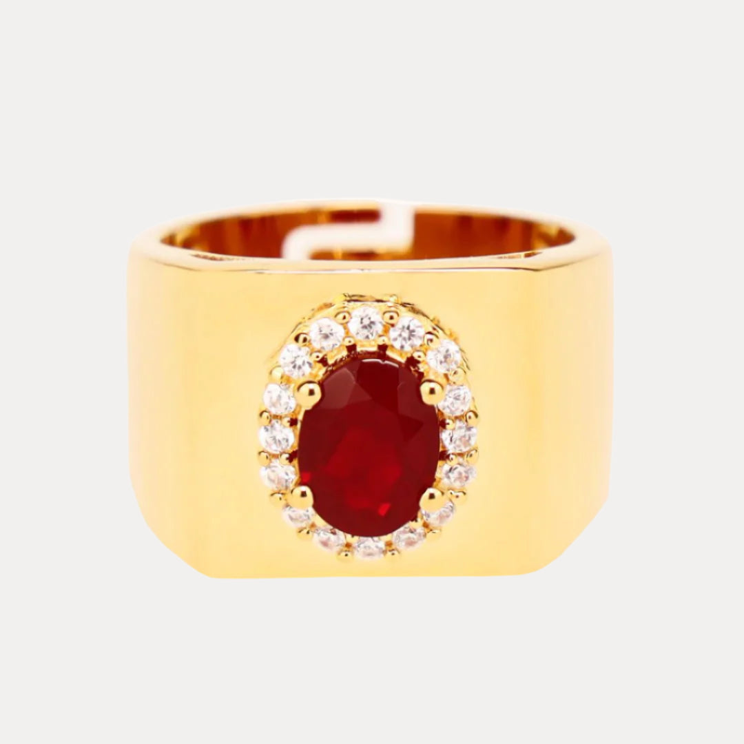 Ruby/White Gold Plated Brass Adjustable Birthday/Birthstone Rings | BuDhaGirl