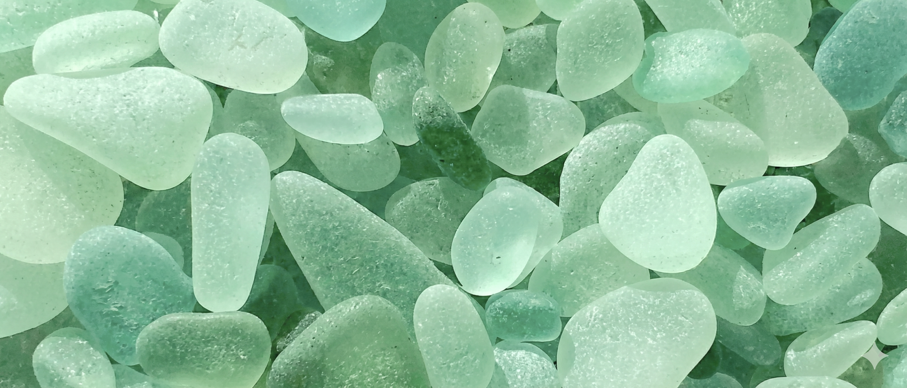 a group of green and white pebbles