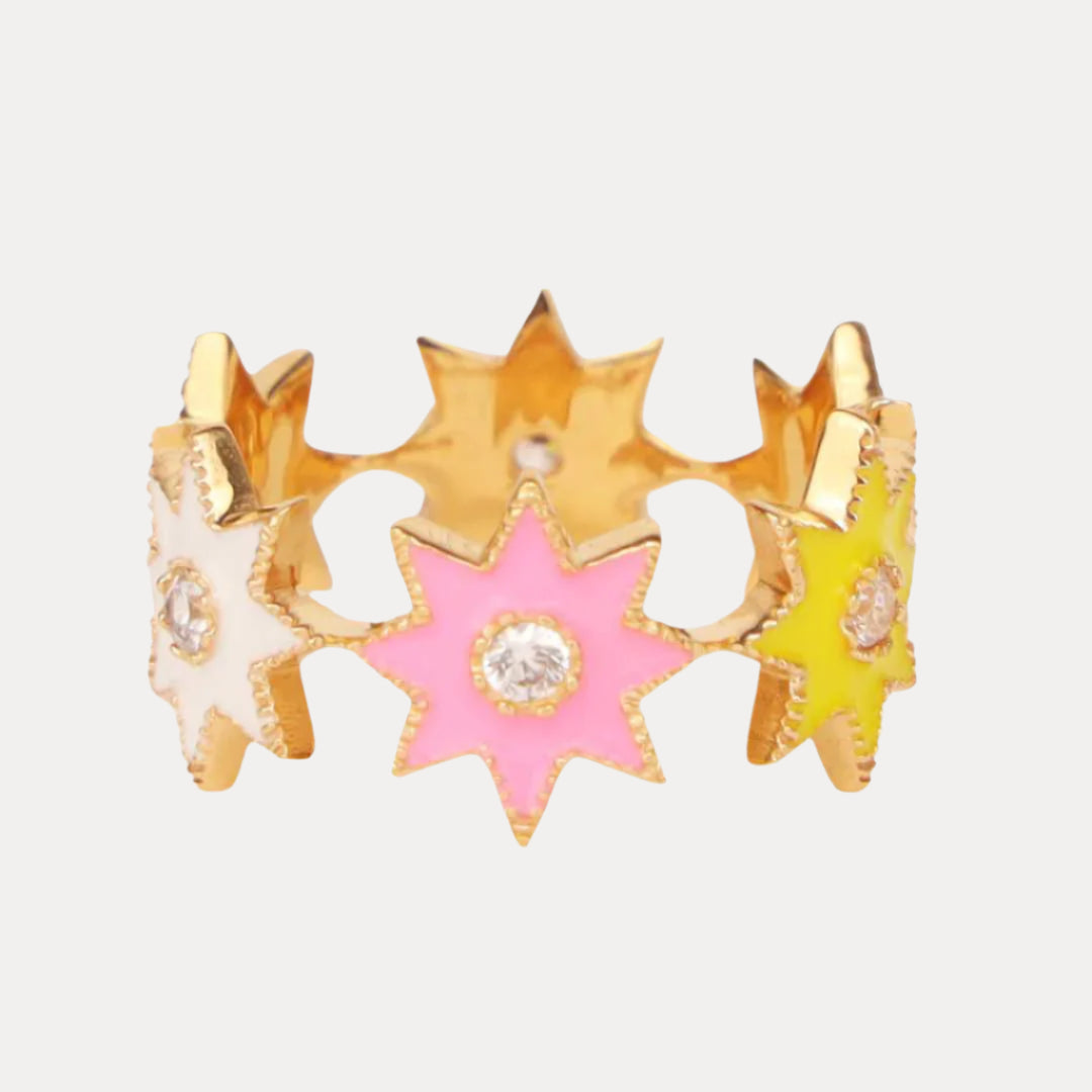 Pink Yellow White Star Cluster Ring For Women | BuDhaGirl