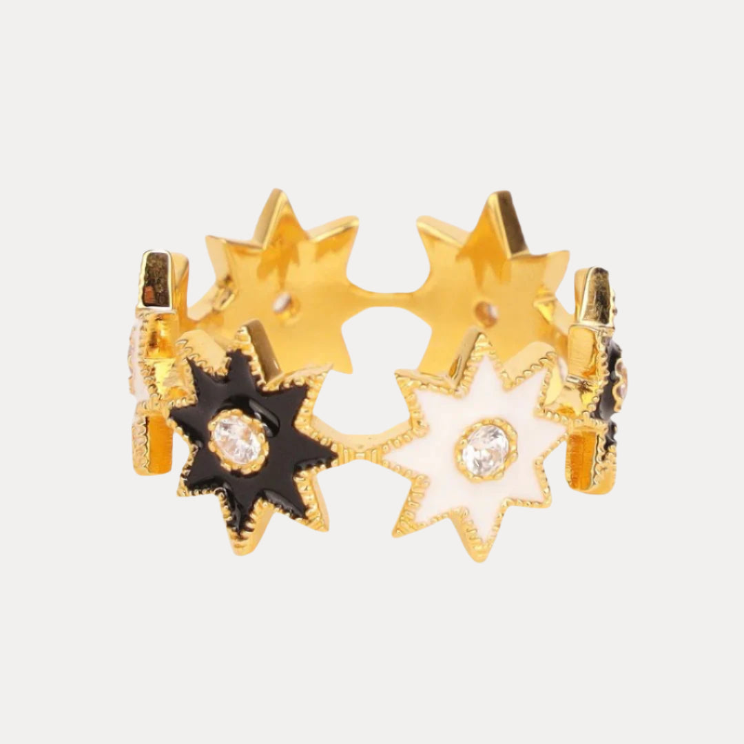 Black & White Star Design Cluster Ring For Women | BuDhaGirl
