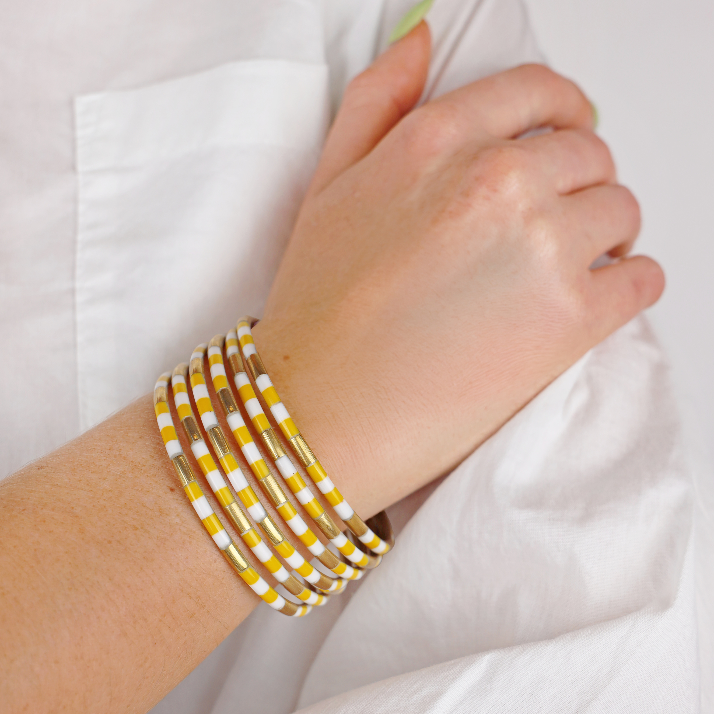 Yellow/White Veda Bangles - Set of 6