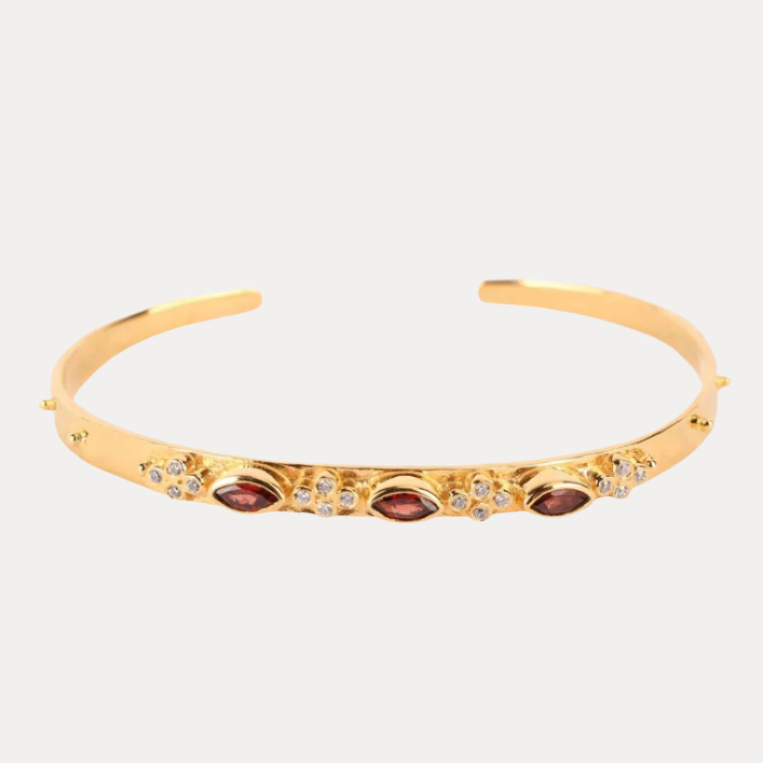 Garnet Crystal | Gold-Plated Cuff Bracelet | BuDhaGirl