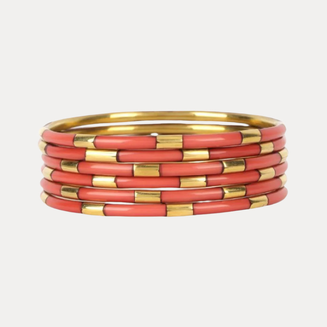 Caramel Enamel Veda Bangle Bracelets - Set of 6