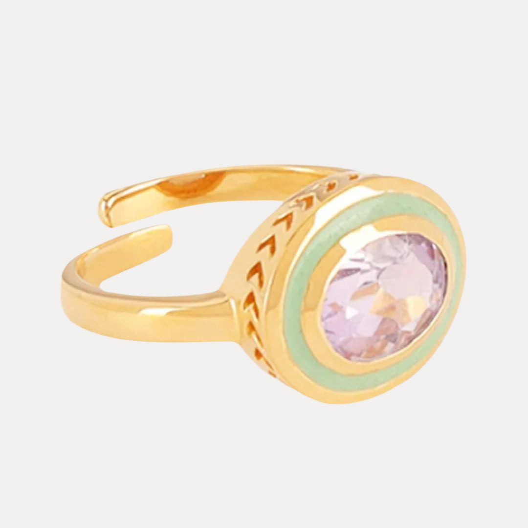 Green Amethyst Faceted Crystal Cabochon Orb Enamel Bezel Galaxy Ring | BuDhaGirl