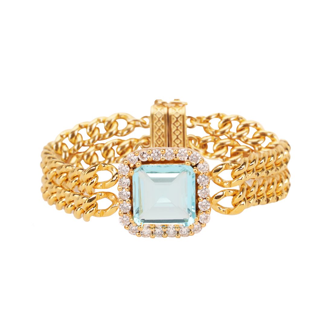 Solange Brass Chain With Bezeled Square Crystal Bracelet