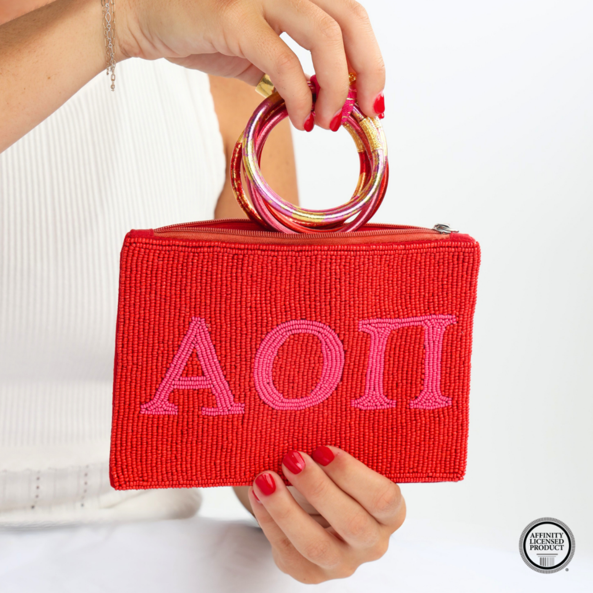 Alpha Omicron Pi Beaded Pouch