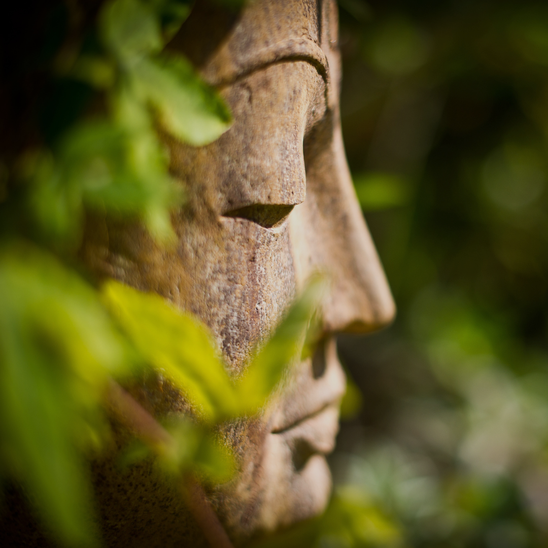 a stone statue of a person's face