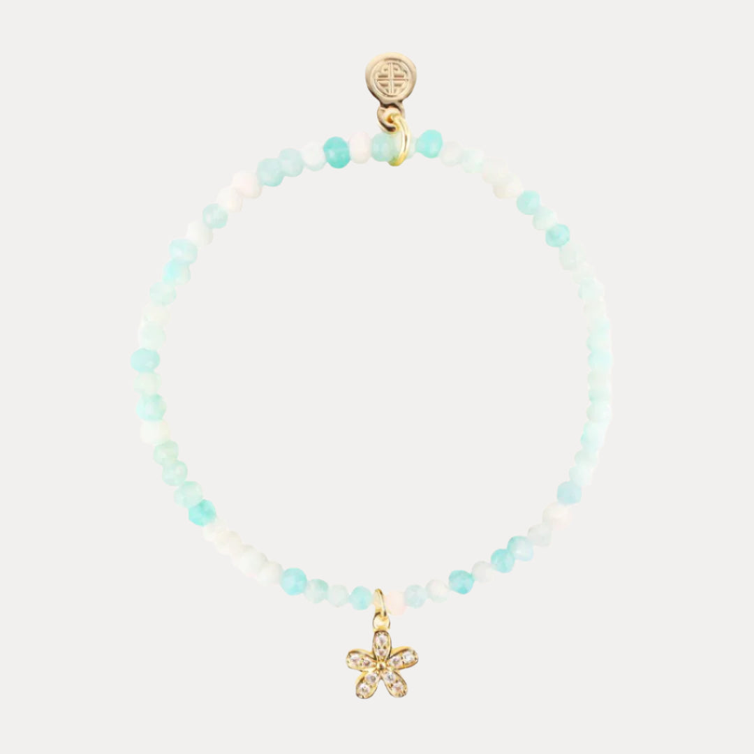 Luna Bracelet - Aqua With Flower Charm