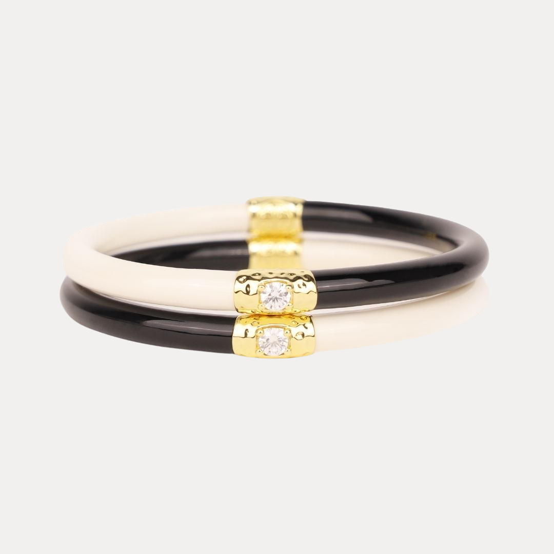 Black/Ivory Yin & Yang All Weather Bangles® (AWB®) | Bangle Bracelets for Women | BuDhaGirl