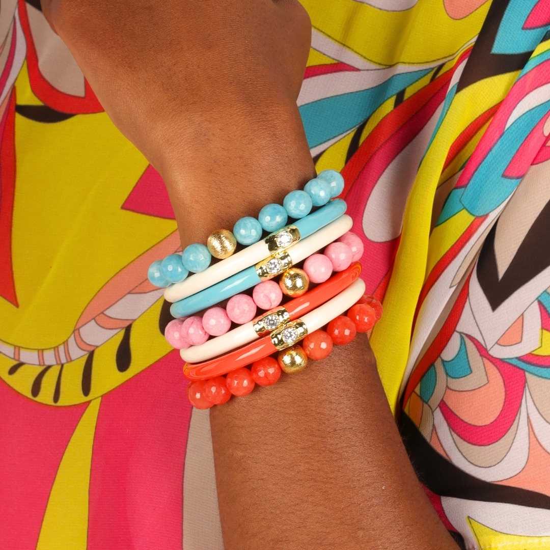 12.01.360.19.SM2,12.01.360.19.MD2,12.01.360.19.LG2,12.01.360.19.XL2, Coral/Ivory Yin & Yang All Weather Bangles® (AWB®) | Bangle Bracelets for Women | BuDhaGirl