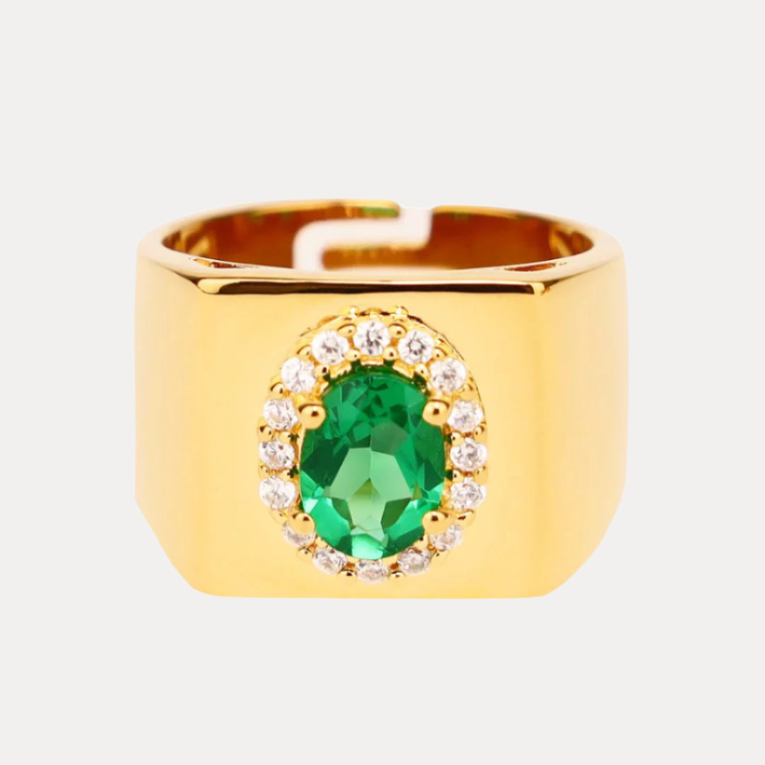 Emerald/White Gold Plated Brass Adjustable Birthday/Birthstone Rings | BuDhaGirl