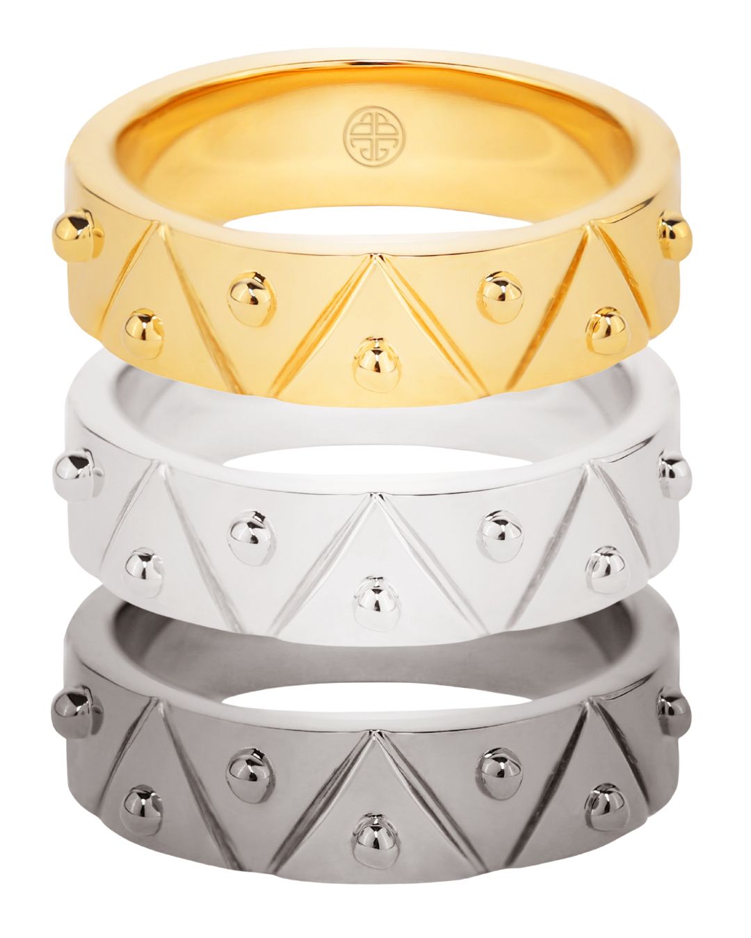 Feel Serenity Rings in 22kt Gold, Palladium Light Silver, and Palladium Dark Gunmetal with Raised Dots | BuDhaGirl