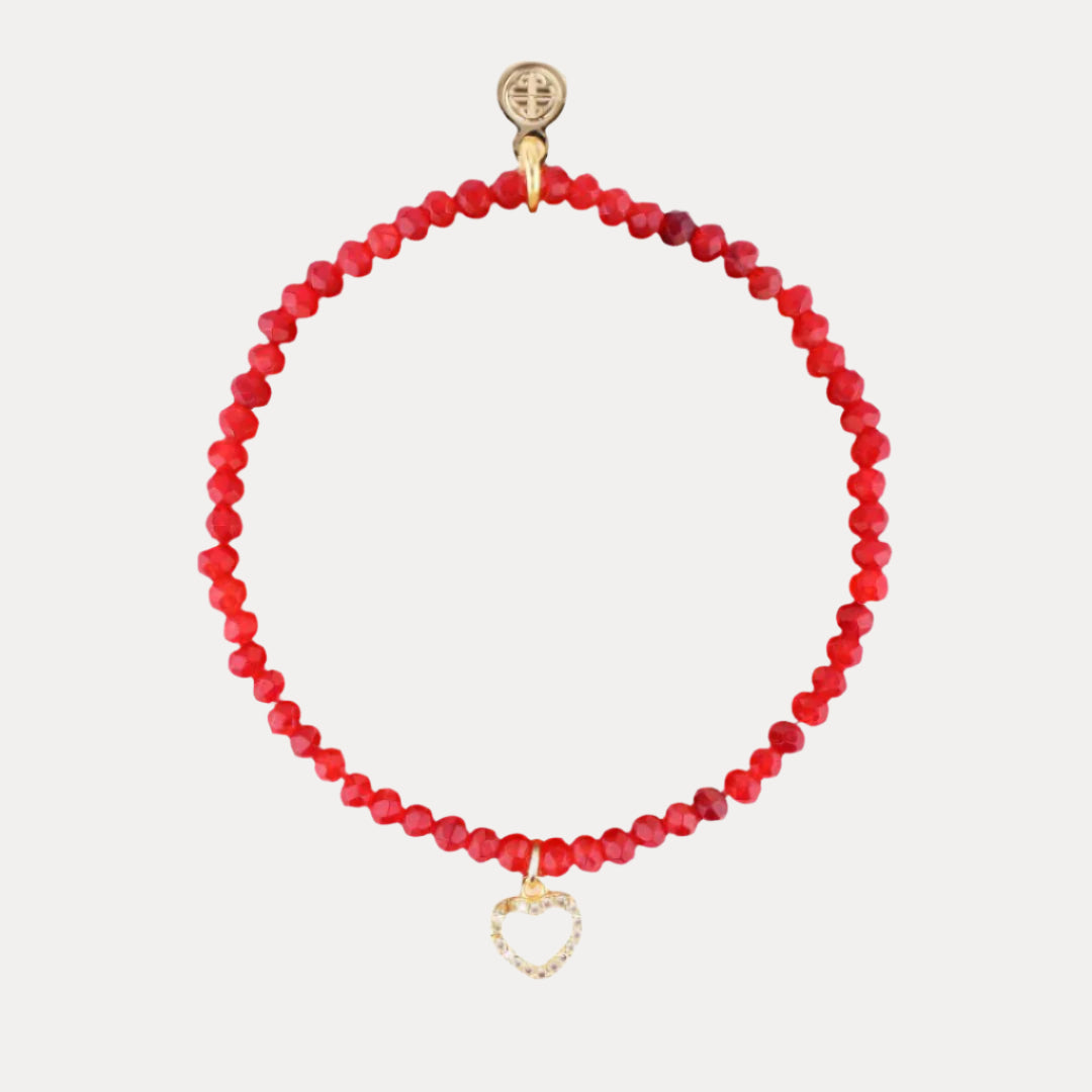 Luna Bracelet - Garnet With Heart Charm