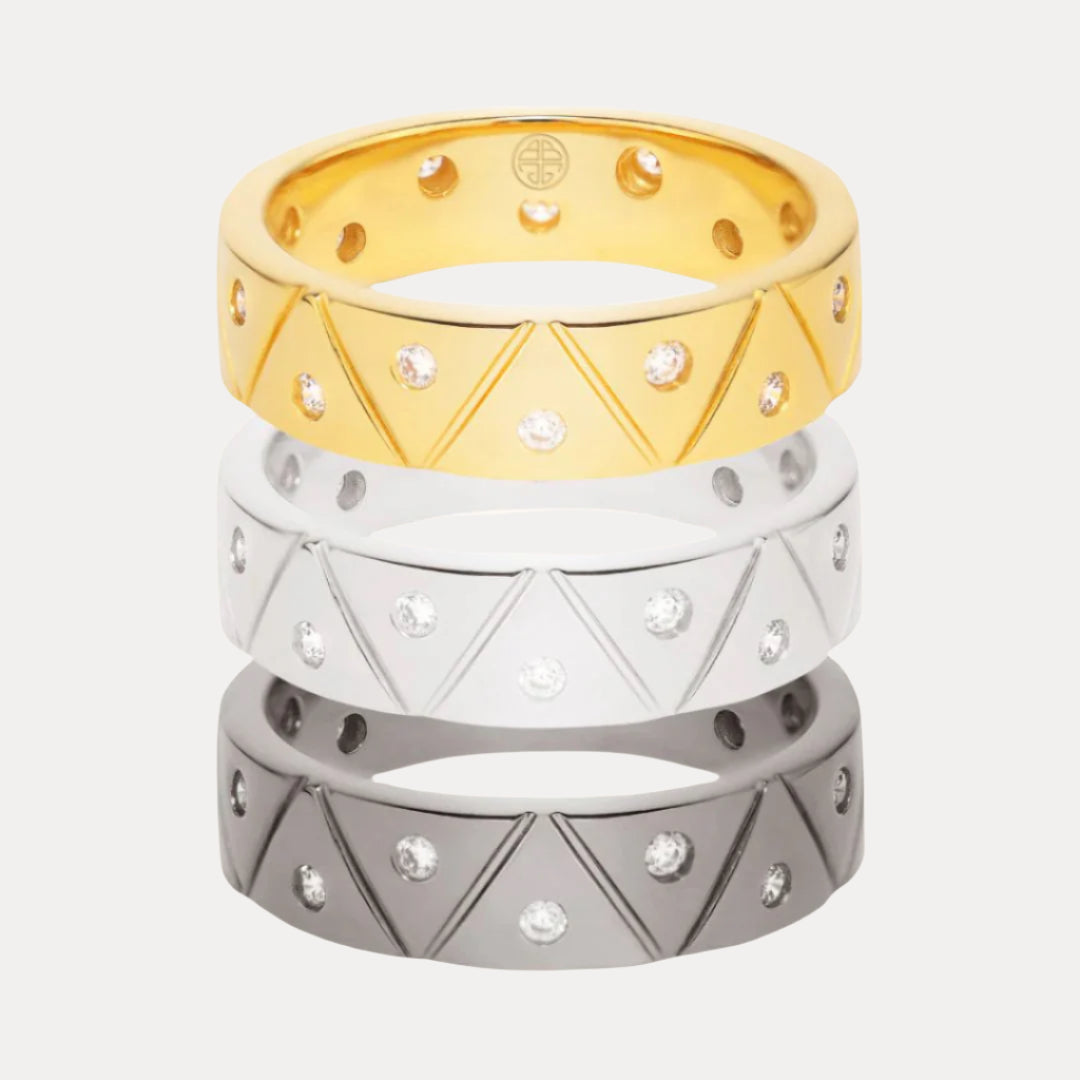 22kt Gold, Palladium Dark, and Palladium Light Gold Plated Brass "Light" Serenity Ring for Women | BuDhaGirl