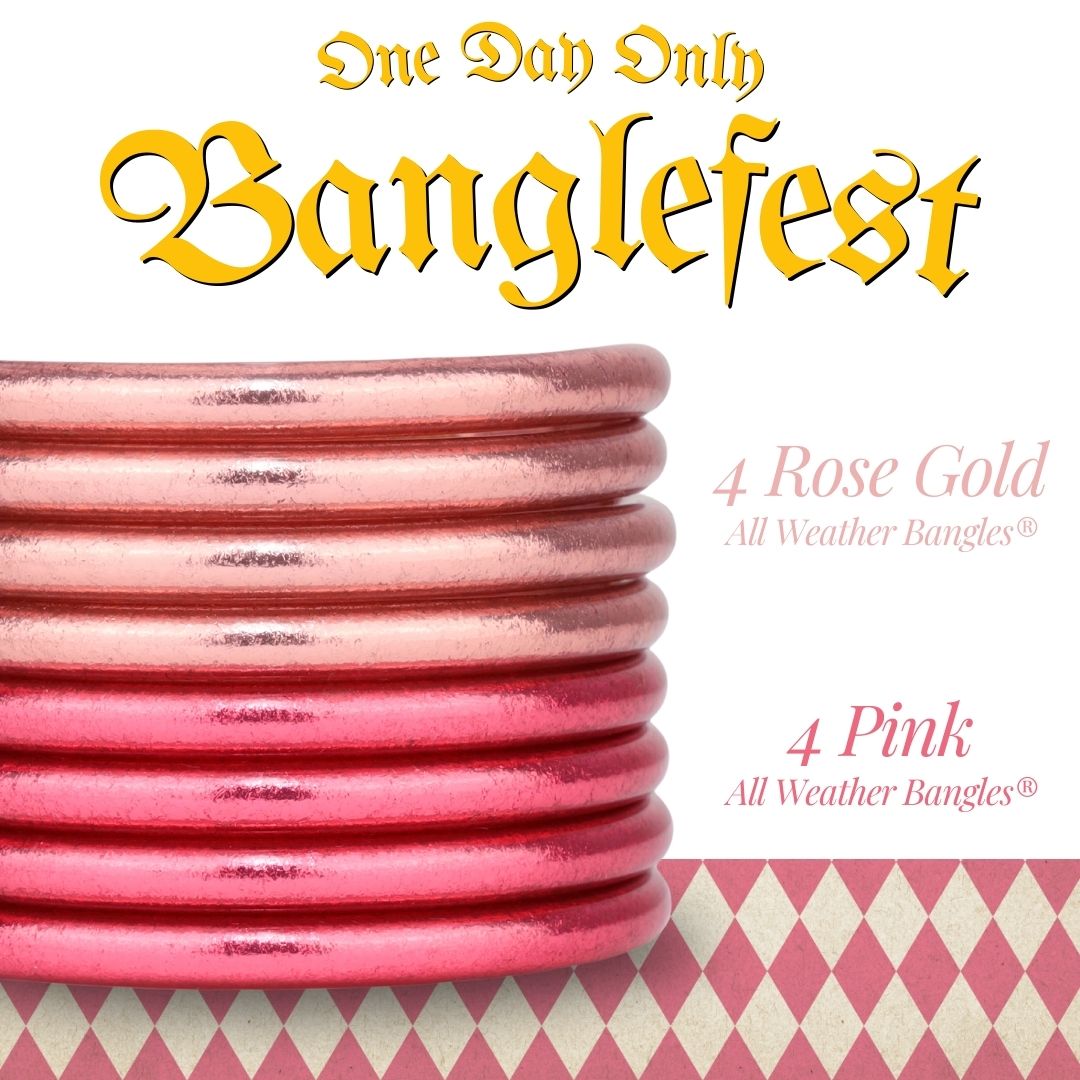 Pink and Rose Gold All Weather Bangles Bracelets Bundle for Banglefest | BuDhaGirl