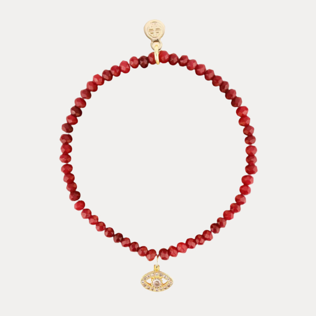 Luna Bracelet - Raspberry With Evil Eye Charm