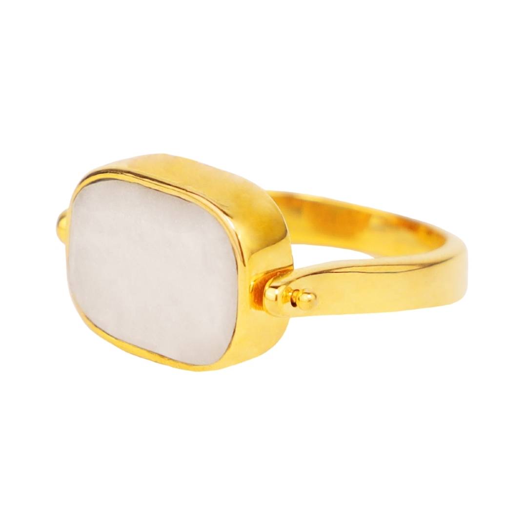 White Moonstone Spinner Gold Plated Brass Ring For Women | BuDhaGirl