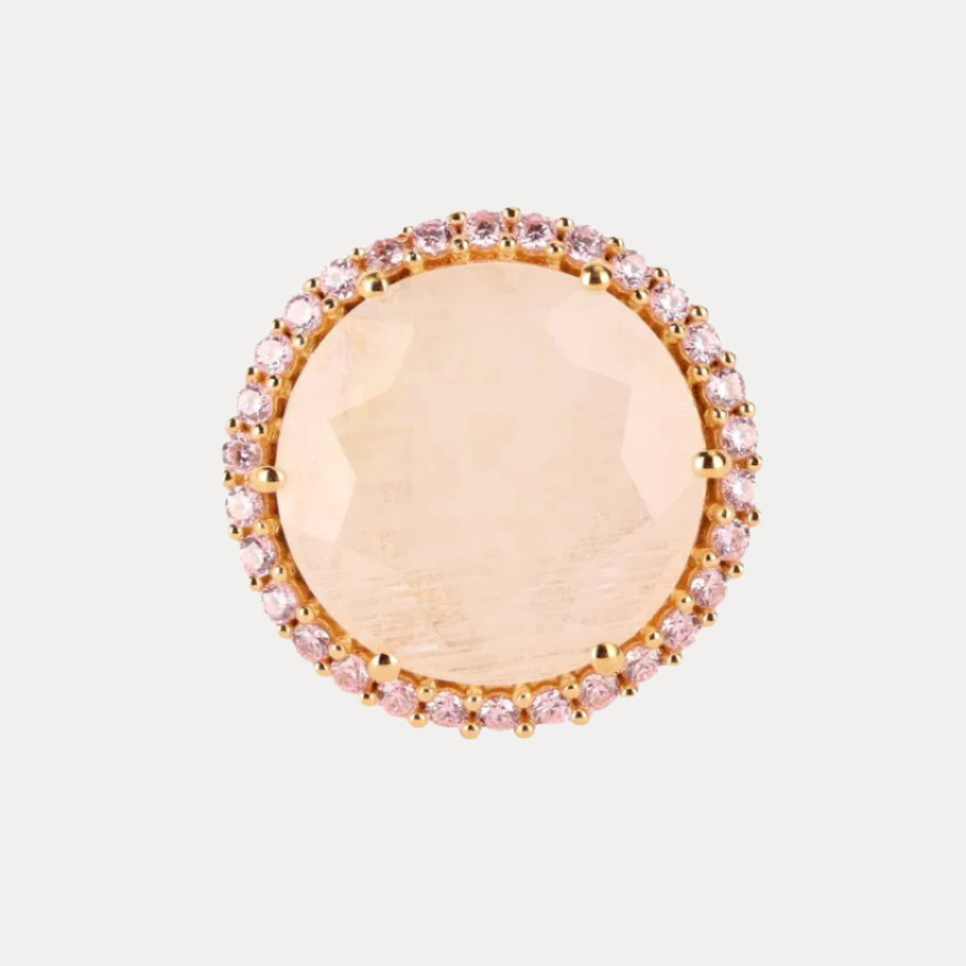 Rainbow Moonstone with Pink Faceted Crystal Cabochon With Gemstones - Nebula Ring | BuDhaGirl