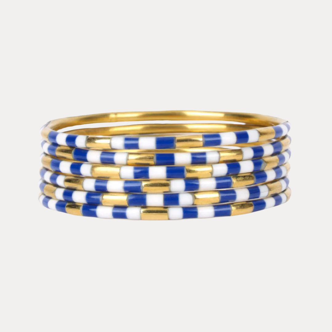 Blue White Enamel Veda Bangle Bracelets - Set of 6