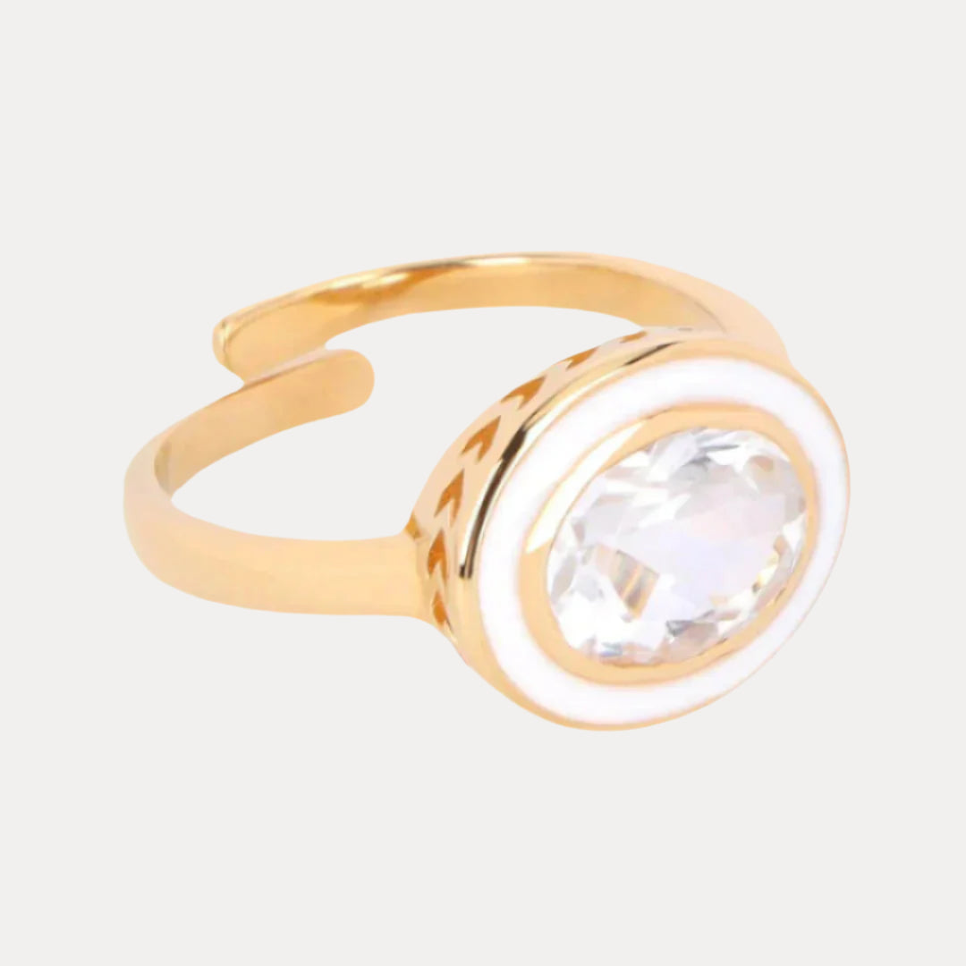 White Clear Crystal Faceted Crystal Cabochon Orb Enamel Bezel Galaxy Ring | BuDhaGirl