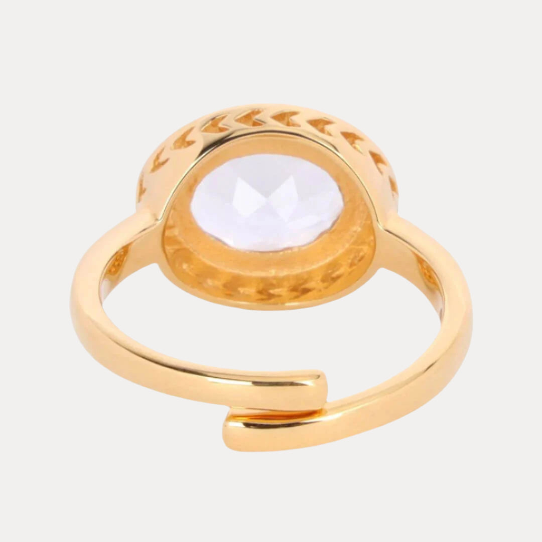 White Clear Crystal Faceted Crystal Cabochon Orb Enamel Bezel Galaxy Ring | BuDhaGirl