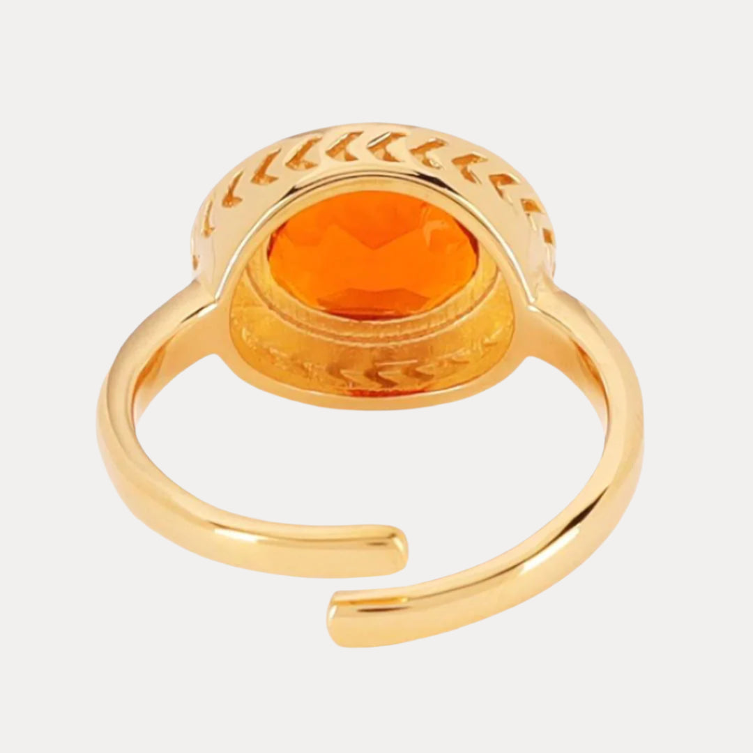 Orange Pink Faceted Crystal Cabochon Orb Enamel Bezel Galaxy Ring | BuDhaGirl