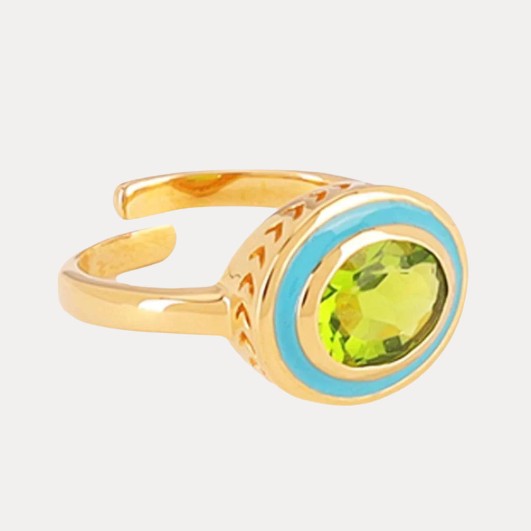 Turquoise Peridot Faceted Crystal Cabochon Orb Enamel Bezel Galaxy Ring | BuDhaGirl