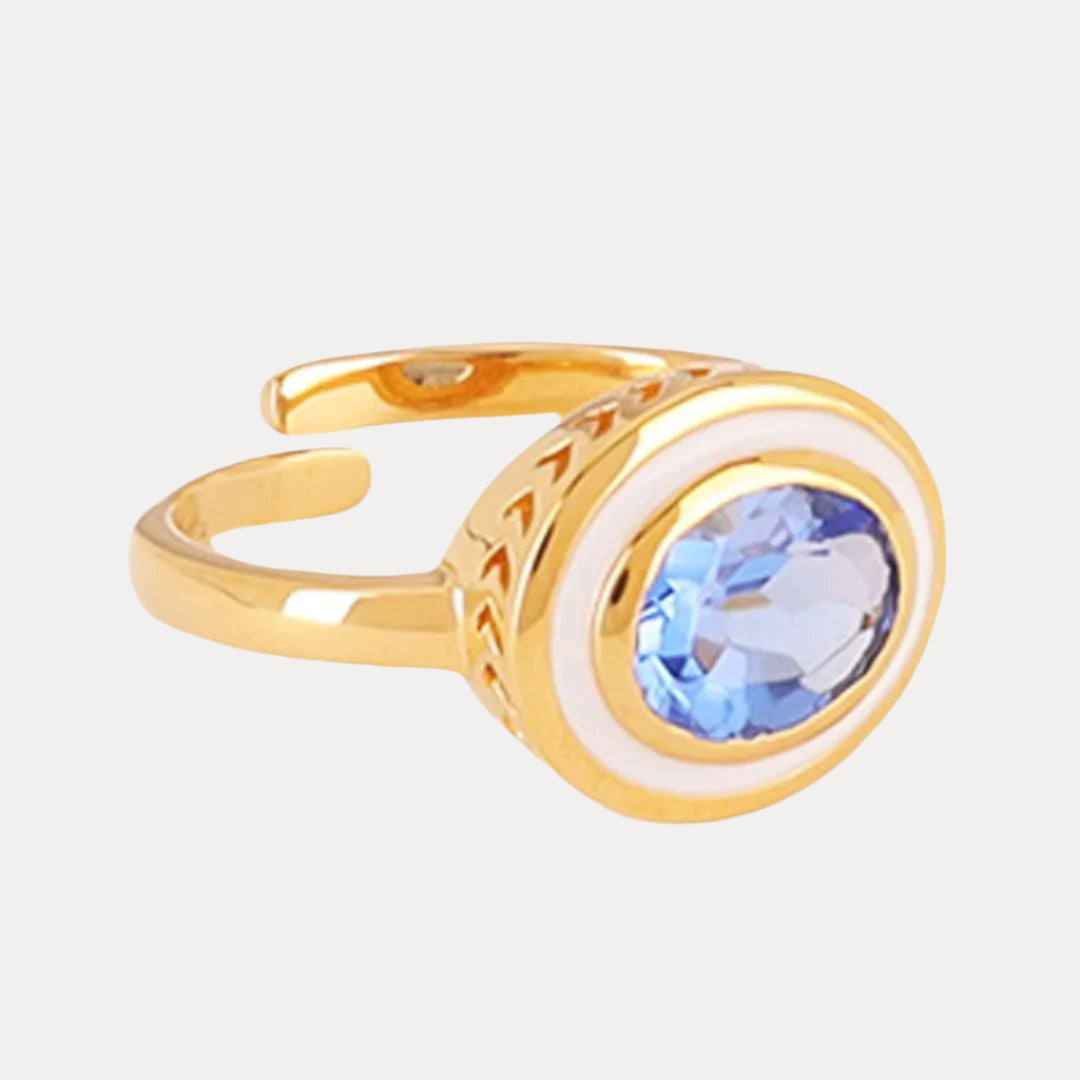 White Tanzanite Faceted Crystal Cabochon Orb Enamel Bezel Galaxy Ring | BuDhaGirl