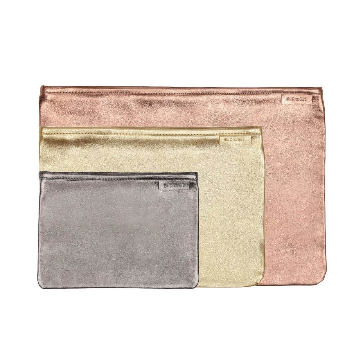 Gold, Silver and Rose Gold Leather Pochette Bag | Clutch Handbag by BuDhaGirl