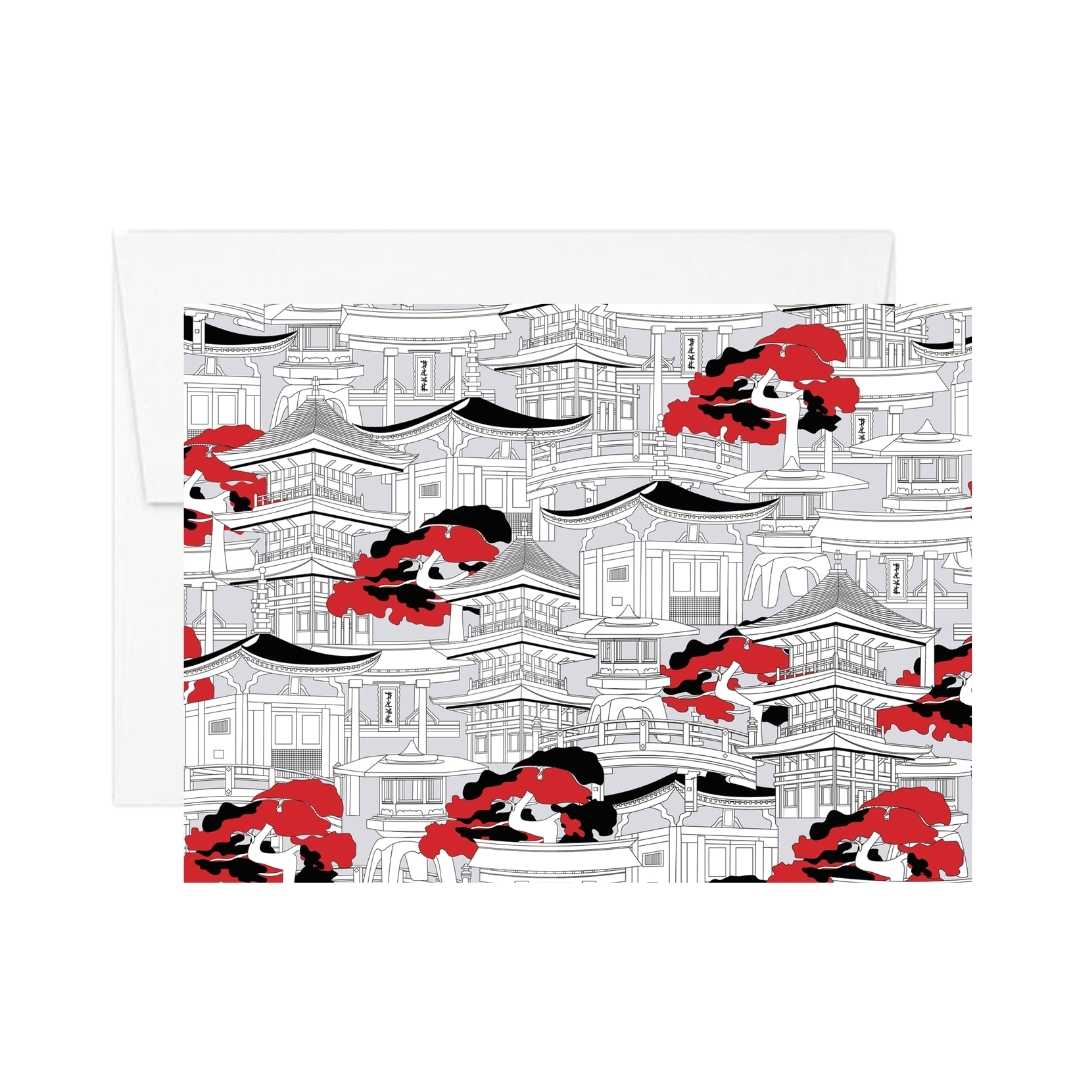 Red High Quality Notecard Set | Pagoda Inspired | BuDhaGirl