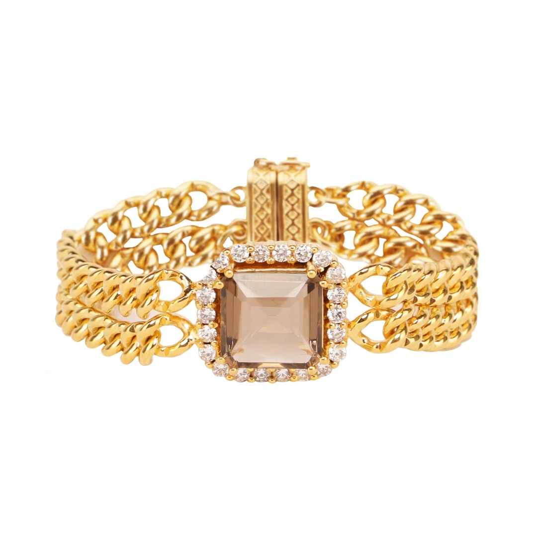 Solange Brass Chain With Bezeled Square Crystal Bracelet